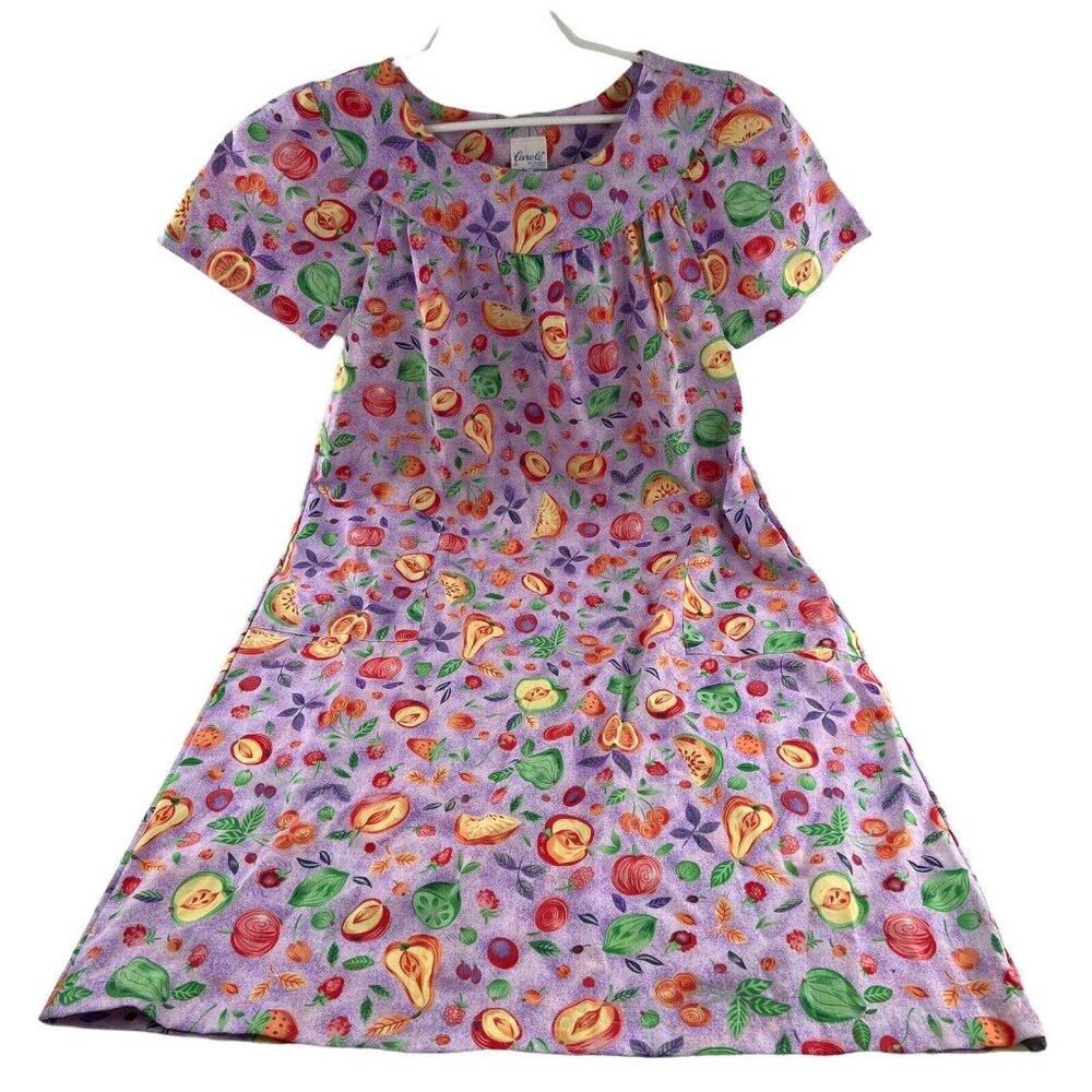 Carole Women's Mumu House Dress Vintage size Small Colorful Fruits Pullover Long